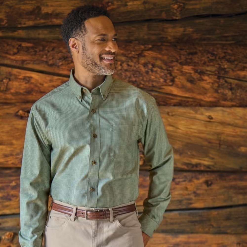 New RedHead Wrinkle-Free Button-Down LS Shirt Men Sz XL Forest Check Green
